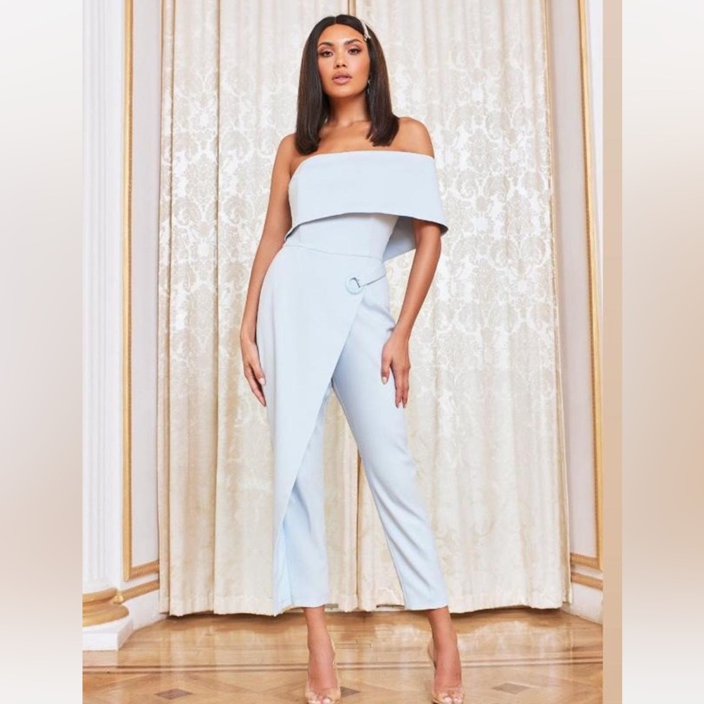Lavish Alice Light Blue Off-Shoulder Jumpsuit